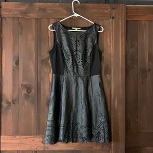 Black dress with leather overlay